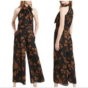 Banana Republic 2 Halter Cropped Jumpsuit Brown MSRP $149 Floral‎ Spring Flare